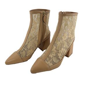 Womens Sheer Mesh Lace Ankle Boots Cream Sz 7 Block Heel by RUI x GRACEGIFT